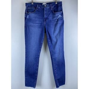 EUC Good American Sz 15/31 Blue Denim Raw Hem Dis Zebra Pkts Good Legs Jeans